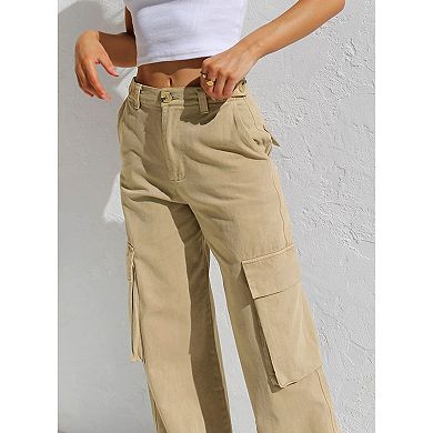 Women Cargo Wide Leg Casual Pants with Side Pockets