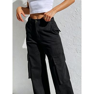 Women Cargo Wide Leg Casual Pants with Side Pockets