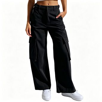 Women Cargo Wide Leg Casual Pants with Side Pockets