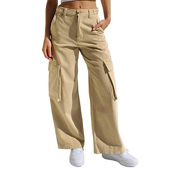 Women Cargo Wide Leg Casual Pants with Side Pockets