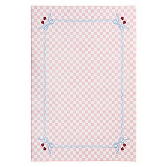 Area Rug Checkered Rug Washable Non-Slip Low Pile Carpet Mark Resistant Bedroom Bathroom