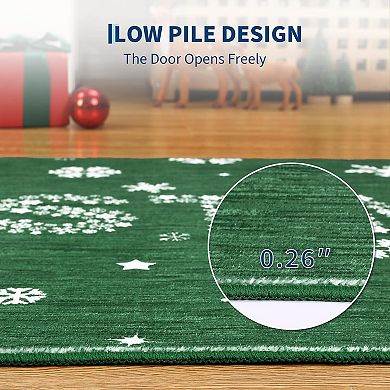 Christmas Area Rug Washable Non Slip Snowflake Tree Holiday Floor Carpet