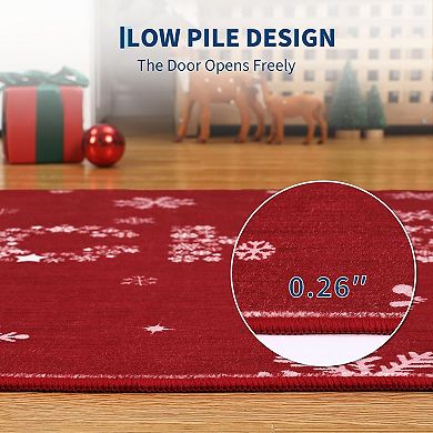 Christmas Area Rug Washable Non Slip Snowflake Tree Holiday Floor Carpet
