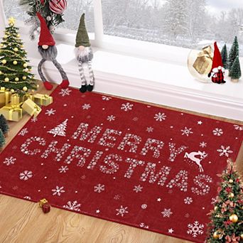 Christmas Area Rug Washable Non Slip Snowflake Tree Holiday Floor Carpet