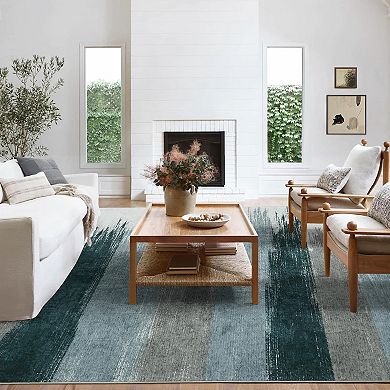 Modern Abstract Area Rug Washable Non Slip Distressed Low Pile Soft Indoor Carpet