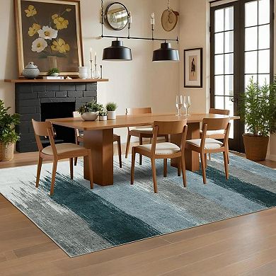 Modern Abstract Area Rug Washable Non Slip Distressed Low Pile Soft Indoor Carpet