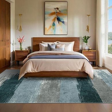 Modern Abstract Area Rug Washable Non Slip Distressed Low Pile Soft Indoor Carpet