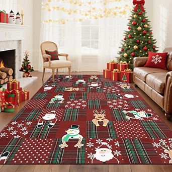 Christmas Area Rug Washable Non Slip Santa Deer Snowflake Holiday Floor Carpet