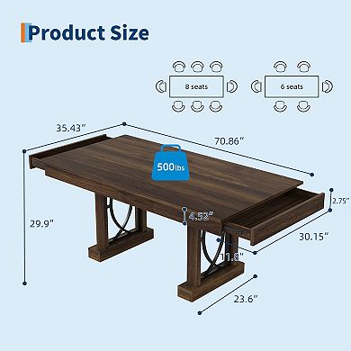 71-Inch Dining Table for 6-8 with 2 Drawers