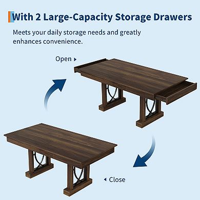 71-Inch Dining Table for 6-8 with 2 Drawers