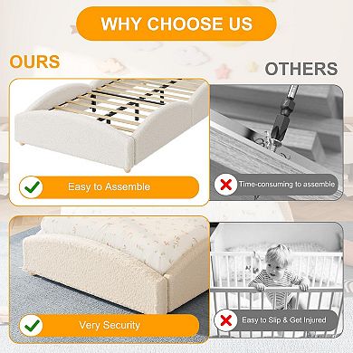 Twin Size Teddy Upholstered Cloud Bed Frame with Raised Sides