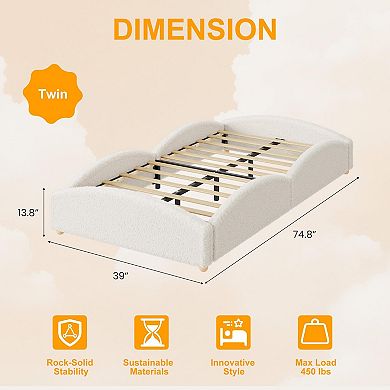 Twin Size Teddy Upholstered Cloud Bed Frame with Raised Sides