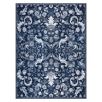 Washable Area Rug Vintage Area Rug Floral Non-Slip Carpet for Living Room Bedroom Office
