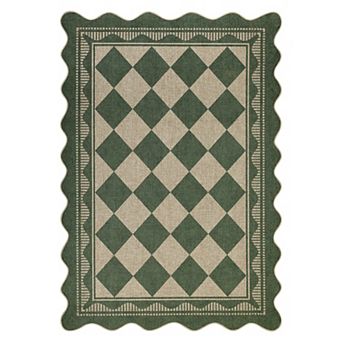 Washable Rug Easy Jute Area Rug Modern Geometric Rugs Patio Outdoor Scalloped Bordered Carpet