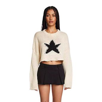 Women Cropped Sweater Crew Neck Long Sleeve Pullover Knit Top
