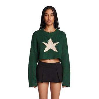 Women Cropped Sweater Crew Neck Long Sleeve Pullover Knit Top