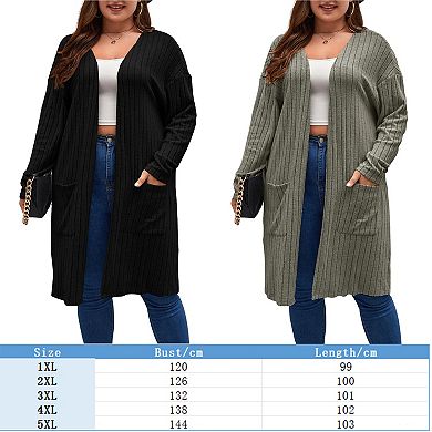Women's Long Oversized Cardigans Long Sleeve Open Front Sweater Knit Clothing with Pockets