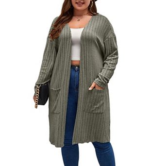 Women's Long Oversized Cardigans Long Sleeve Open Front Sweater Knit Clothing with Pockets