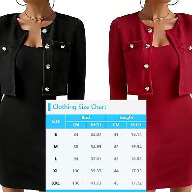 Women's 2 Piece Outfits Long Sleeve Button Down Cropped Jacket and Sleeveless Mini Dress Sets