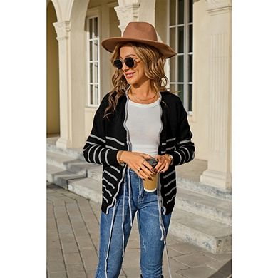 Womens Cardigan Sweaters V Neck Long Sleeve Open Front Bow Tie Knit Lightweight Fall Outerwear