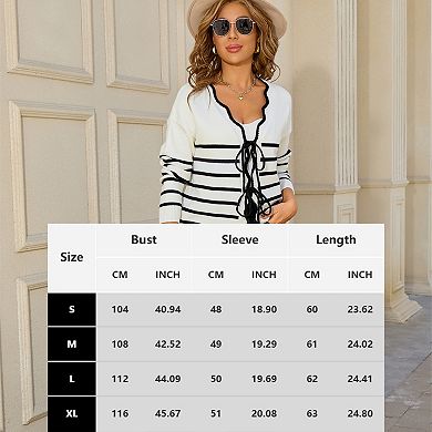 Womens Cardigan Sweaters V Neck Long Sleeve Open Front Bow Tie Knit Lightweight Fall Outerwear