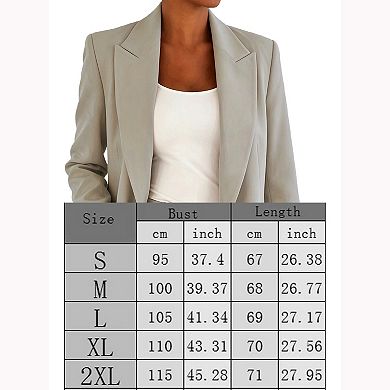 Women's Notched Lapel Blazer One Button Work Office Blazer Jacket Suit with Pockets