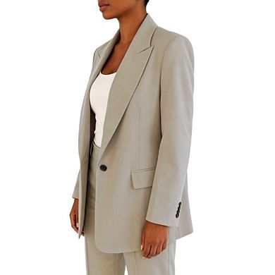 Women's Notched Lapel Blazer One Button Work Office Blazer Jacket Suit with Pockets