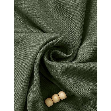 Women's v Neck Tie Front Woven Tunic Top, Long Sleeve Asymmetrical Hem Casual Blouse