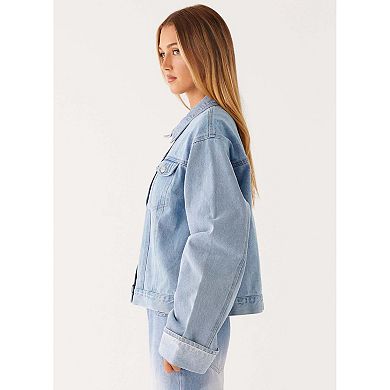 Women's Oversized Denim Jacket Button Down Jeans Coat with Pockets