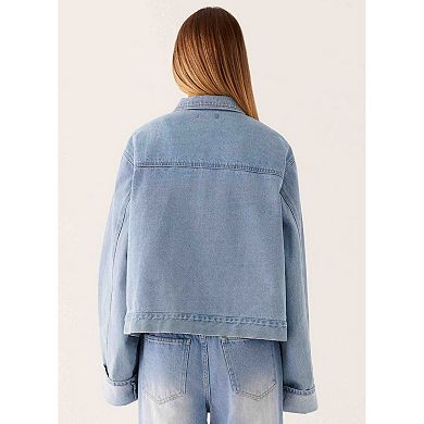 Women's Oversized Denim Jacket Button Down Jeans Coat with Pockets