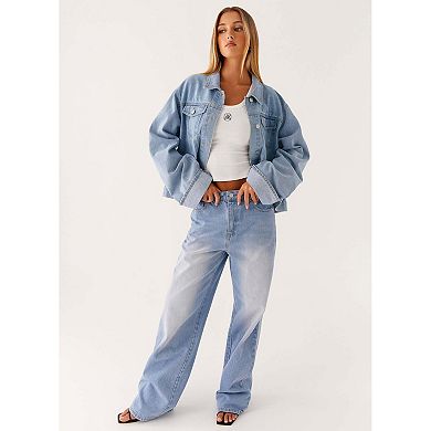 Women's Oversized Denim Jacket Button Down Jeans Coat with Pockets