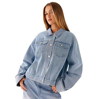 Women's Oversized Denim Jacket Button Down Jeans Coat with Pockets
