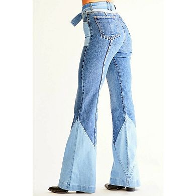 Women Patchwork Bell Jeans Stretch High Waisted Denim Pants