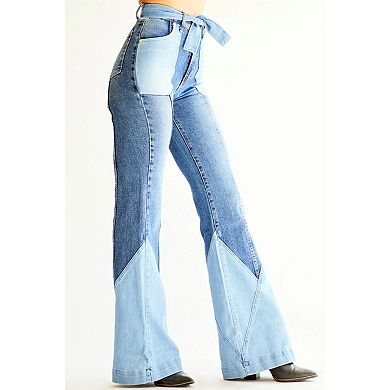 Women Patchwork Bell Jeans Stretch High Waisted Denim Pants