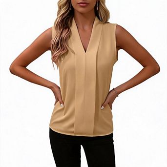 Sleeveless V Neck Blouse Women Office Work Casual Dressy Tank Top For Business Daily Wear