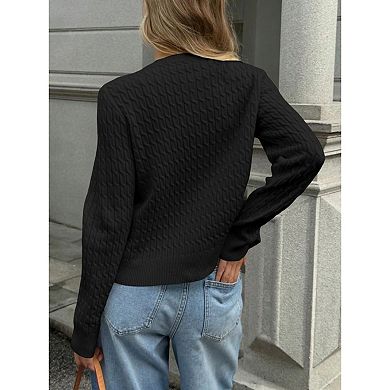Women Long Sleeve Cable Knit Cardigan Lightweight Button Down Sweater