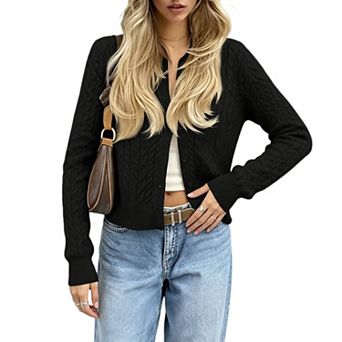 Women Long Sleeve Cable Knit Cardigan Lightweight Button Down Sweater