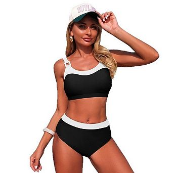 PioneerWorks Sporty Tankini Set High Elasticity Swimsuit Two Piece Bathing Suit Athletic Swimwear