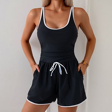 PioneerWorks Two Piece Tankini Swimsuit Drawstring Athletic Shorts Set Modest Bathing Suit