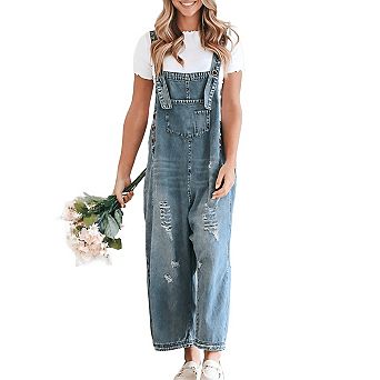 Women's Baggy Overalls Loose Distressed Denim Romper