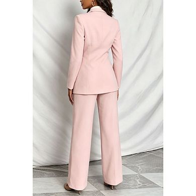 Women's Blazer Pant Suit 2 Piece Set Lapel Single Button Long Sleeve Wide Leg Business Office Work