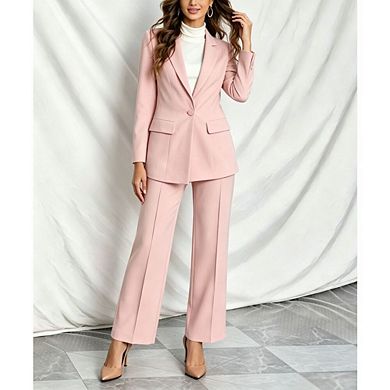 Women's Blazer Pant Suit 2 Piece Set Lapel Single Button Long Sleeve Wide Leg Business Office Work