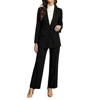 Women's Blazer Pant Suit 2 pc Set Lapel Single Button Long Sleeve Wide Leg Business Office Work