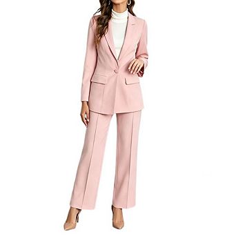 Women's Blazer Pant Suit 2 pc Set Lapel Single Button Long Sleeve Wide Leg Business Office Work