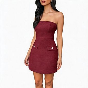 Women's Mini Bodycon Dress Strapless Backless Fashion A Line Back Zipper Wrap Short Tube Dresses