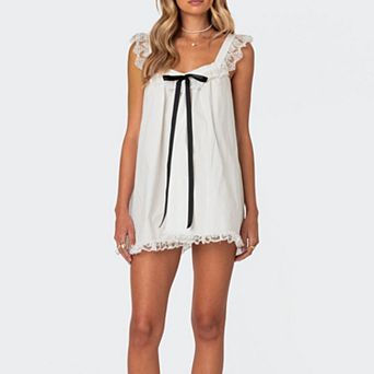 Women's Shift Mini Babydoll Dress Lace Trim Sleeveless Flowy Summer Casual Loose Going Out Sundress
