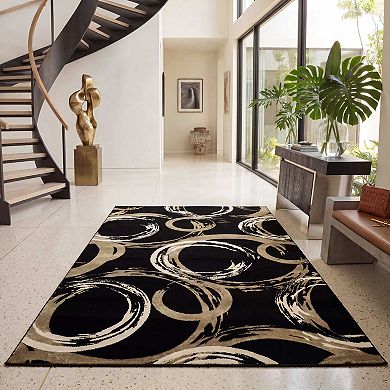 Abstract Circle Washable Area Rug Soft Non-Slip Non-Shedding Stain ＆ Wear Resistant Carpet
