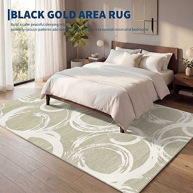 Abstract Circle Washable Area Rug Soft Non-Slip Non-Shedding Stain ＆ Wear Resistant Carpet