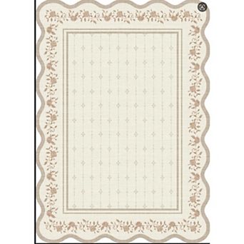 Scalloped Rug Washable Rug Area Rugs for Living Room Non Slip Modern Bordered Accent Carpet