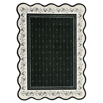Scalloped Rug Washable Rug Area Rugs for Living Room Non Slip Modern Bordered Accent Carpet